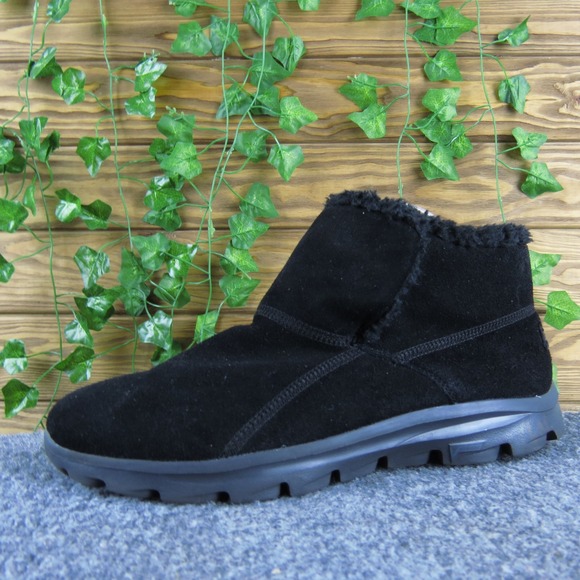 Skechers On The Go Womens 11 Black Suede Ankle Boots Fuzzy Lined Comfort - Picture 1 of 8
